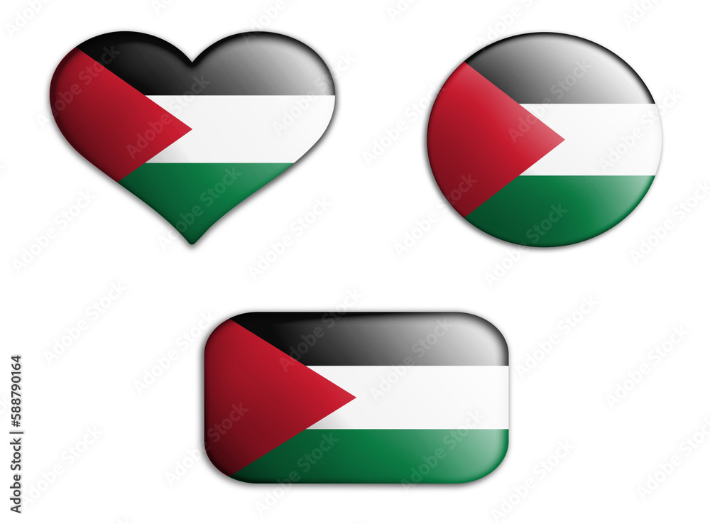 colorful national art flag of palestine figures bottoms on a white background . concept collage. 3d illustration colorful national art flag of palestine figures bottoms on a white background . concept collage. 3d illustration