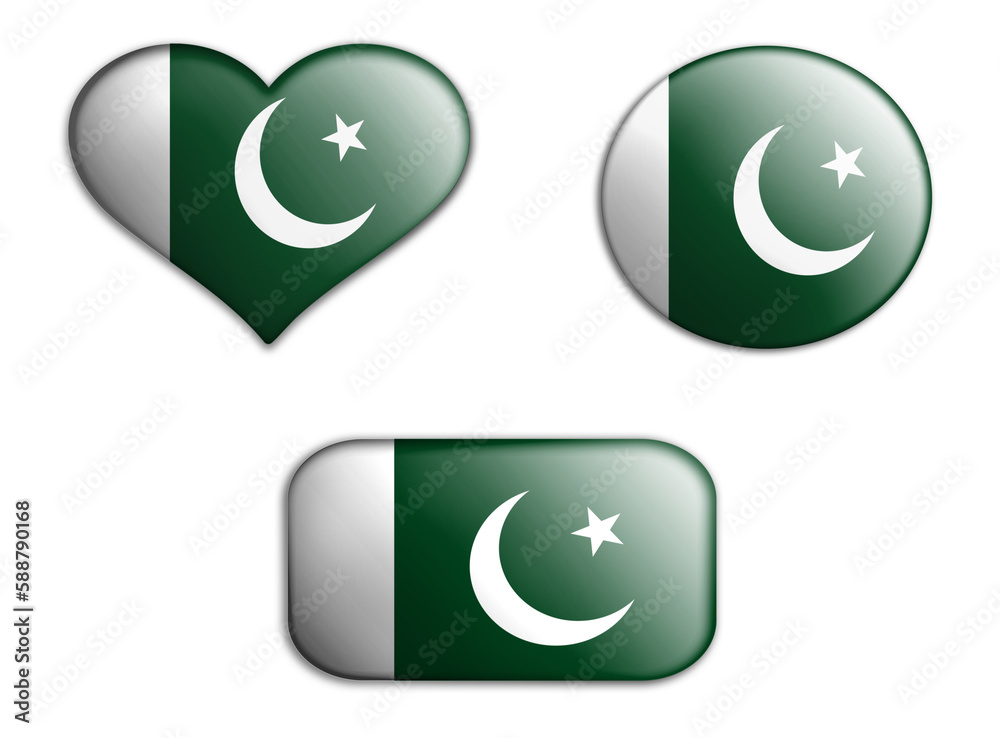 colorful national art flag of pakistan figures bottoms on a white background . concept collage. 3d illustration colorful national art flag of pakistan figures bottoms on a white background . concept collage. 3d illustration