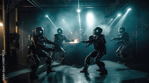 Robots dance at a nightclub. AI generated © misu