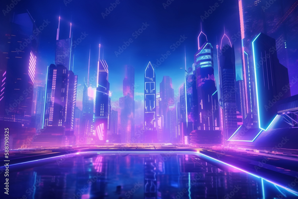 Luminous Heights: A Neon Purple and Pink Skyscraper City