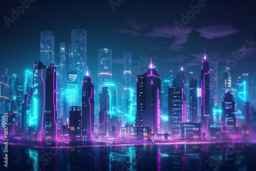 Luminous Heights: A Neon Purple and Pink Skyscraper City