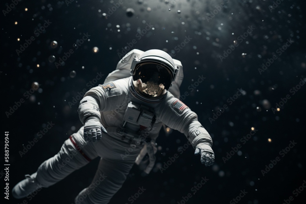 An astronaut floating weightlessly in space, bokeh Generative AI An astronaut floating weightlessly in space, bokeh Generative AI