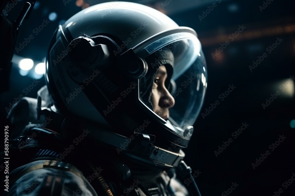 An astronaut inside a cockpit, looking out at the stars, bokeh , Non-existent person in generative AI digital illustration, Generative AI