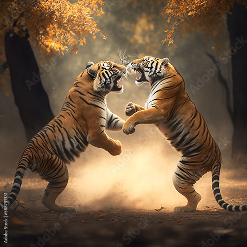 tiger fighting in the wild © Andrii Yablonskyi