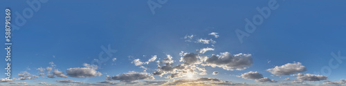 Photography sunset sky with evening clouds as seamless hdri 360 panorama view with zenith in
