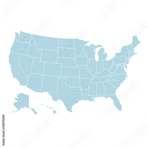 USA Map Mono Color High Detail Separated all states