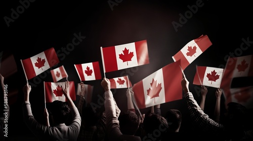July 1st - Happy Canada day illustration of People with Canada flag, Generative ai © Deep Ai Generation