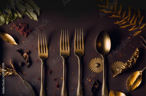 golden kitchen cutlery set banner experience the ultimate dining generative ai
