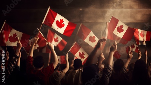 July 1st - Happy Canada day illustration of People with Canada flag, Generative ai