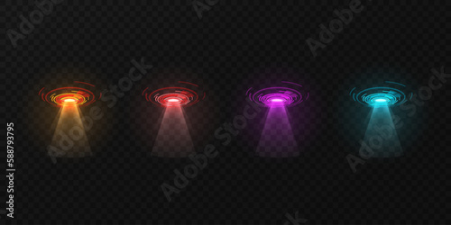 Color hologram portal. Magic fantasy portal. Magic circular podium for teleportation with a hologram effect.