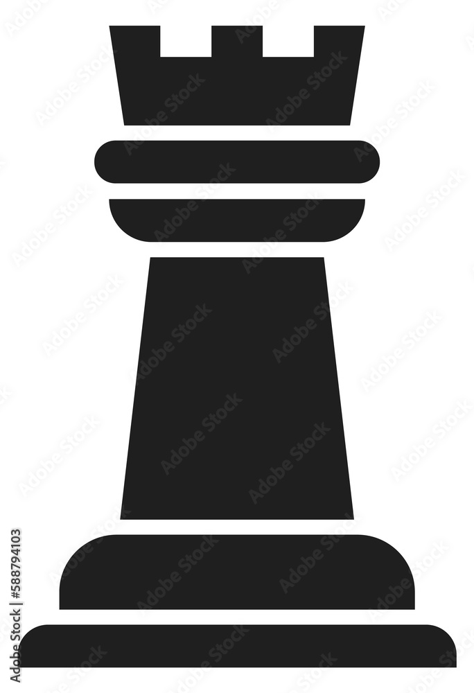 Rook chess piece. Black castle figure. Game icon Rook chess piece. Black castle figure. Game icon