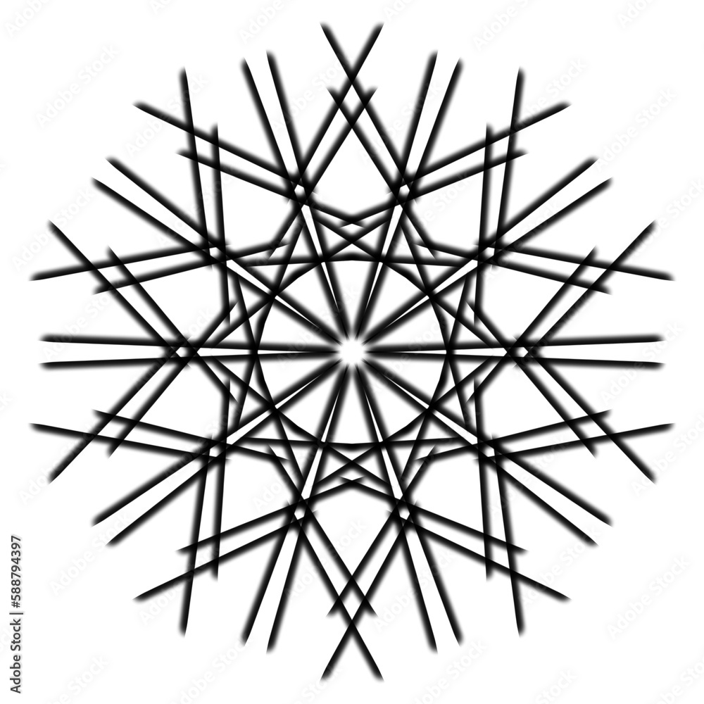 Obraz premium Abstract modern geometric floral shape circular symmetric pattern design in black color on transparent background 