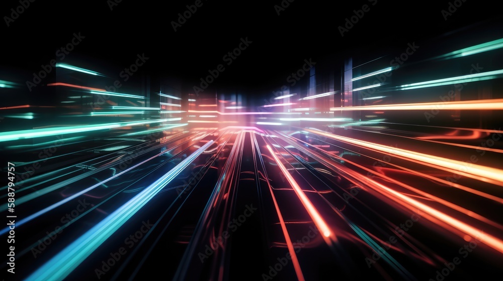 Obraz premium Colorful neon laser lines abstract background. Generative AI