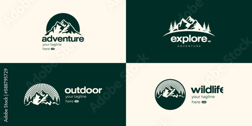 Set of vintage badge seal mountain adventure outdoor logo vector design