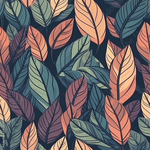 Create a fresh and modern look with this seamless pattern featuring abstract leaves. Perfect for a variety of design projects. AI Generation