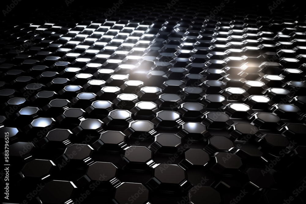 Fototapeta premium Beautiful metal hexagonal futuristic abstract shapes wallpaper background design texture pattern. Decorative metallic design decoration. Ai generated