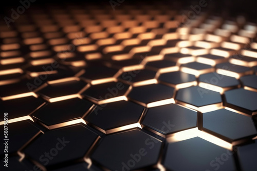 Beautiful metal hexagonal futuristic abstract shapes wallpaper background design texture pattern. Decorative metallic design decoration. Ai generated