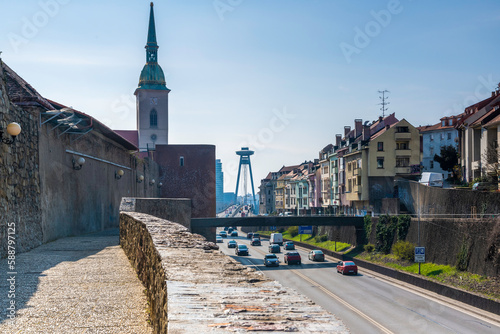 Photography old and new architecture on the streets of bratislava in slovakia