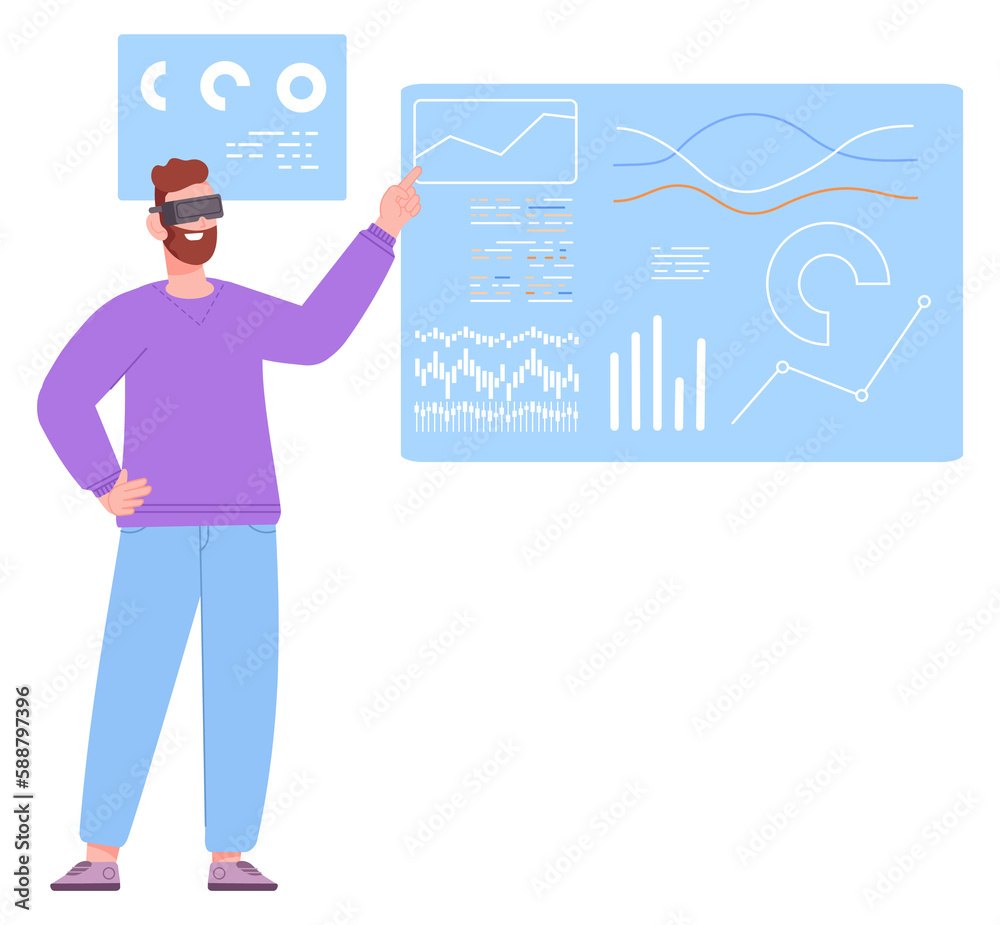 Data research in virtual reality. Futuristic work process Data research in virtual reality. Futuristic work process