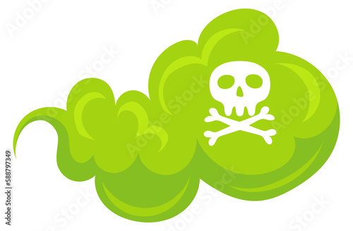 Toxic green smoke with deadly skull. Poison cloud