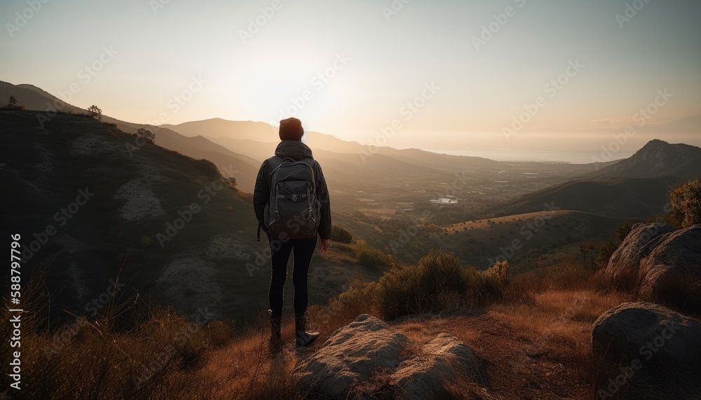 A person enjoying a hike or outdoor activity, with a breathtaking view of a natural landscape in the background. Generative AI A person enjoying a hike or outdoor activity, with a breathtaking view of a natural landscape in the background. Generative AI