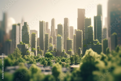 Green metropolis of the future: High-tech city with lush vegetation and clear skies