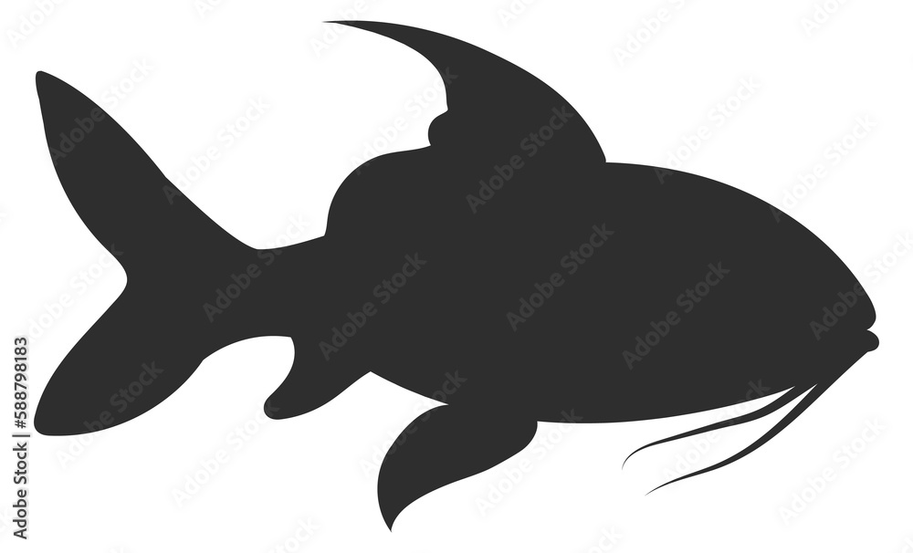 Fototapeta premium Catfish black silhouette. Deep underwater fish icon