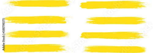 Yellow brush stroke set isolated on background. Paint brush stroke vector for ink paint, grunge design element, dirt banner, watercolor design, dirty texture. Trendy brush stroke, vector illustration