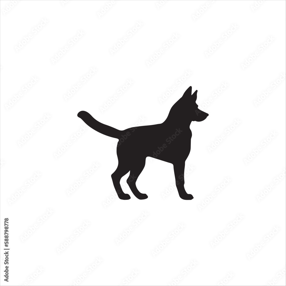 A cute standing dog silhouette vector art.