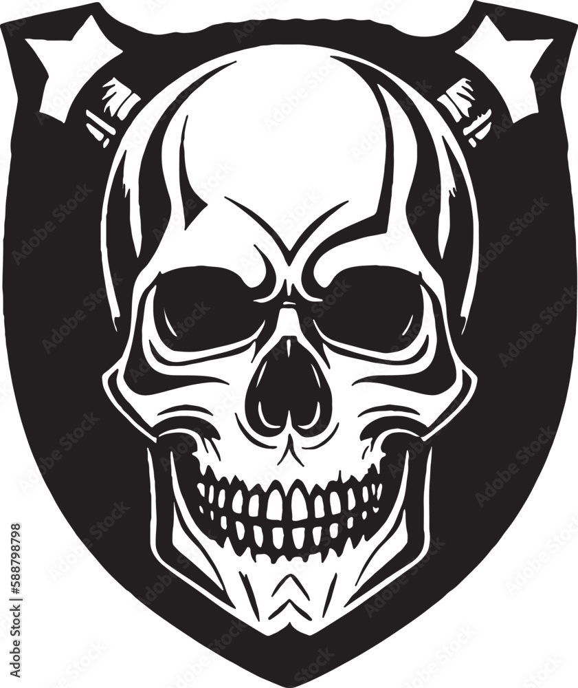 Moderm Skull Shield Emblem Smile Tattoo Vector