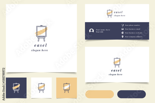 Easel logo design with editable slogan. Branding book and business card template.