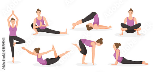 set of young woman doing yoga poses illustration	
