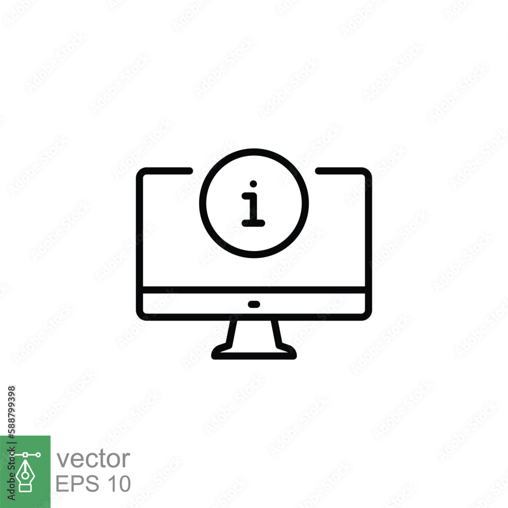 Monitor alert icon. Exclamation mark, computer, technology concept. Simple outline style. Thin line symbol. Vector illustration isolated on white background. EPS 10. Monitor alert icon. Exclamation mark, computer, technology concept. Simple outline style. Thin line symbol. Vector illustration isolated on white background. EPS 10.