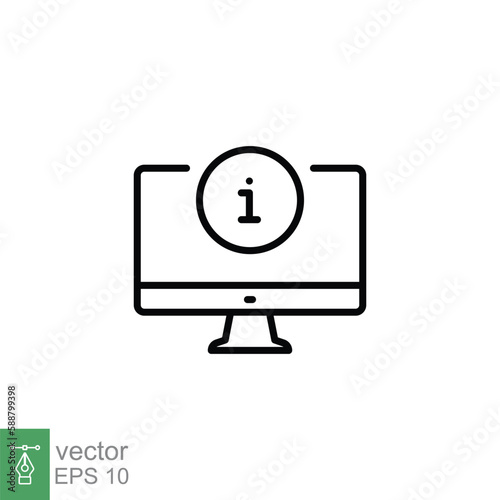 Monitor alert icon. Exclamation mark, computer, technology concept. Simple outline style. Thin line symbol. Vector illustration isolated on white background. EPS 10.
