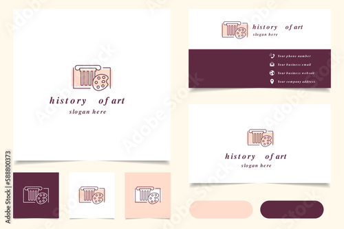 History of art logo design with editable slogan. Branding book and business card template.