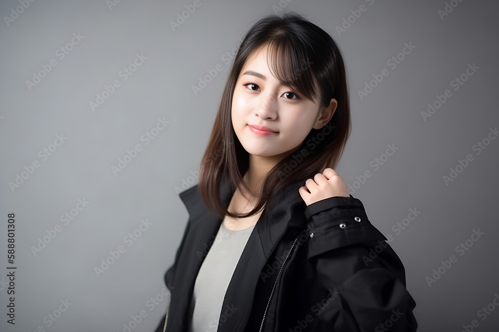 Smart Casual Office Shirt uniform Girl Teenager - Adult stands in front of White Background. generative AI Smart Casual Office Shirt uniform Girl Teenager - Adult stands in front of White Background. generative AI
