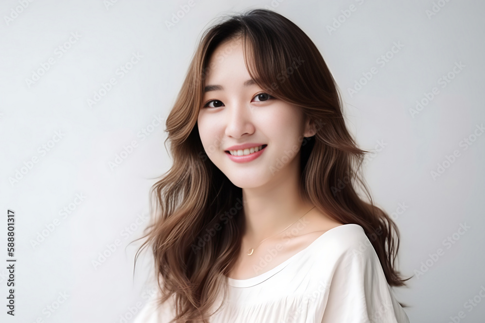Smart Casual Office Shirt uniform Girl Teenager - Adult stands in front of White Background. generative AI Smart Casual Office Shirt uniform Girl Teenager - Adult stands in front of White Background. generative AI