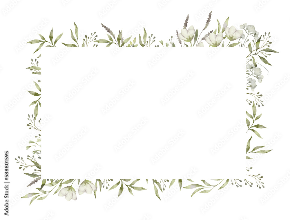 Floral frame with flowers, leaves and twigs. Floral poster, invite. Watercolor decorative card, invitation background design Floral frame with flowers, leaves and twigs. Floral poster, invite. Watercolor decorative card, invitation background design