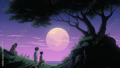 Landscape with the moon. The Sakuga Phenomenon. Generative AI