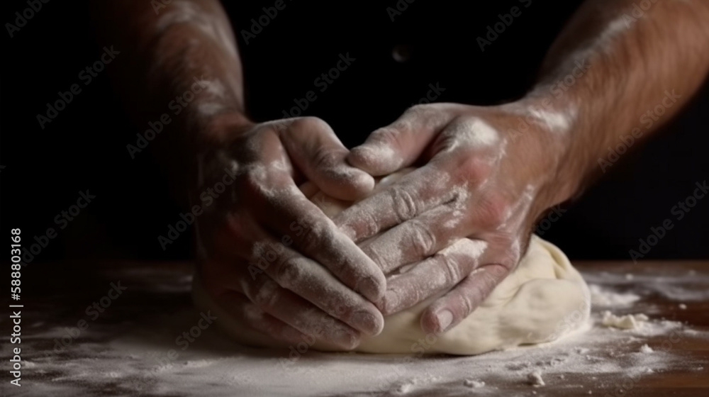 Female hands making pizza dough. Generative AI