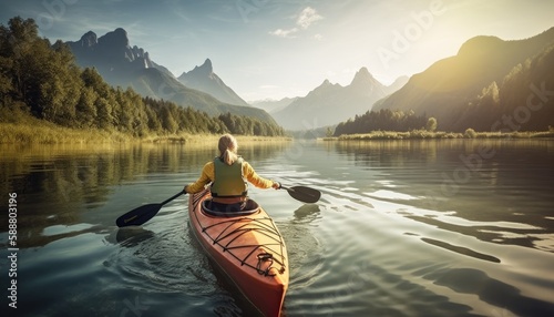 A person enjoying an eco-friendly activity  such as kayaking or hiking  with a focus on the importance of preserving natural habitats. Generative AI