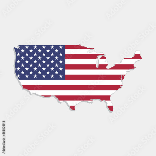 united states of america map with flag on gray background