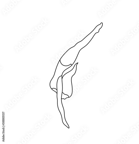 Vector isolated one single diving girl legs up colorless black and white contour line easy drawing