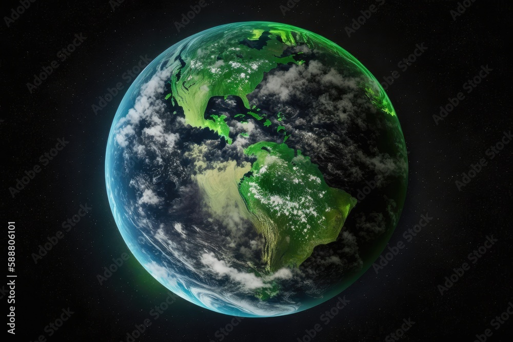The green planet Earth view from space. Generative AI.