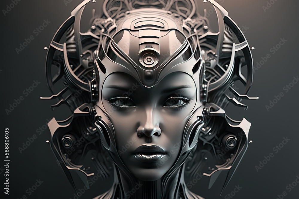 Futuristic face, 3D render. Generative AI. Futuristic face, 3D render. Generative AI.