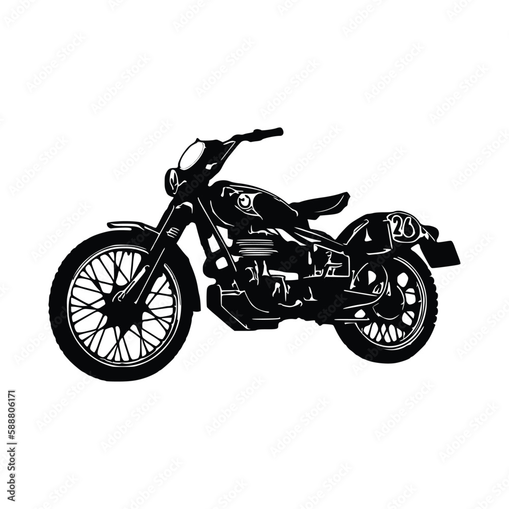 Motorcycle silhouette Vector. Flat style. Side view, illustration