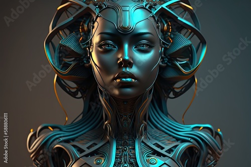 Futuristic face, 3D render. Generative AI.