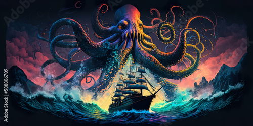 Kraken Rising from the Deep Sea Generative AI photo