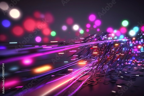 Velocity of Light: A High-Tech Concept Illustrating Speed and Futuristic Technology with Neon and Light Trails created with Generative AI technology