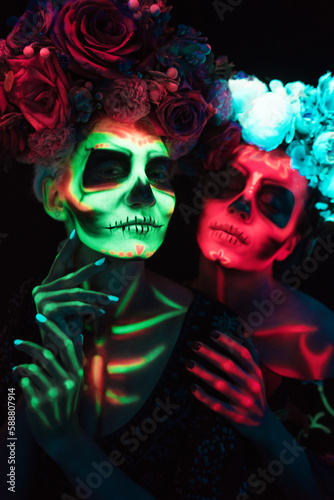 Neon makeup for Halloween or Dia De Mertos holiday